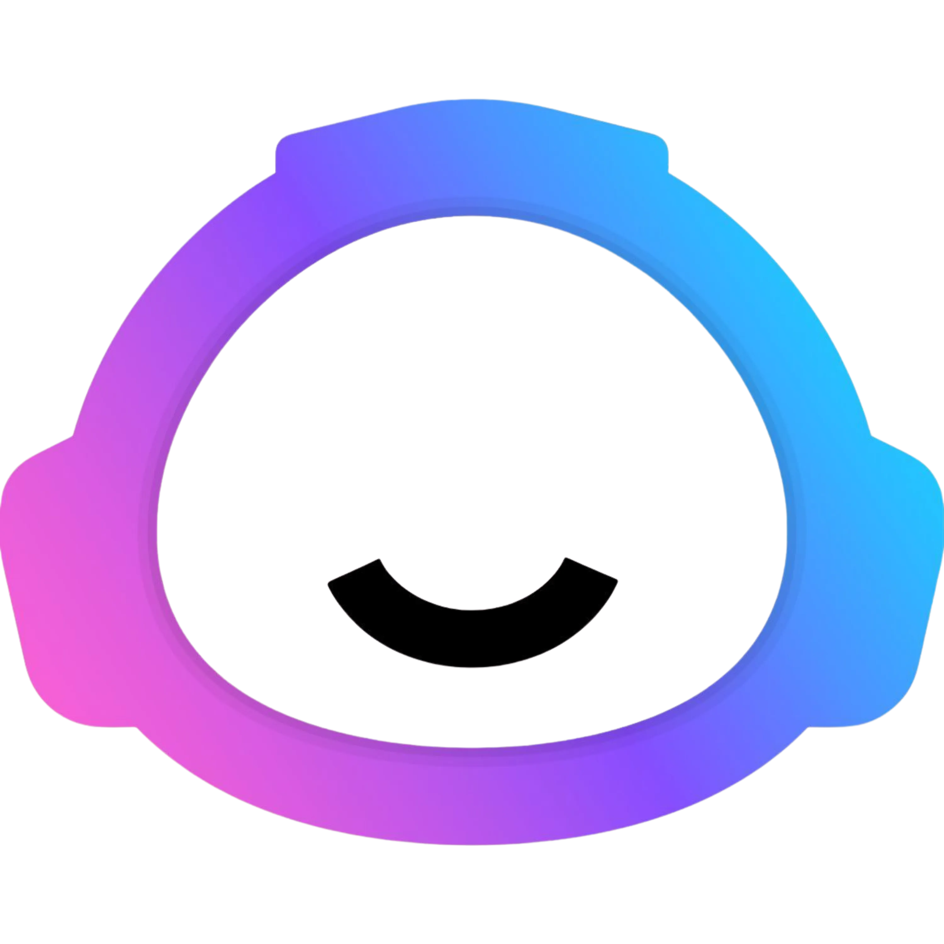 Stylized astronaut helmet with a gradient color from pink to blue on a transparent background.
