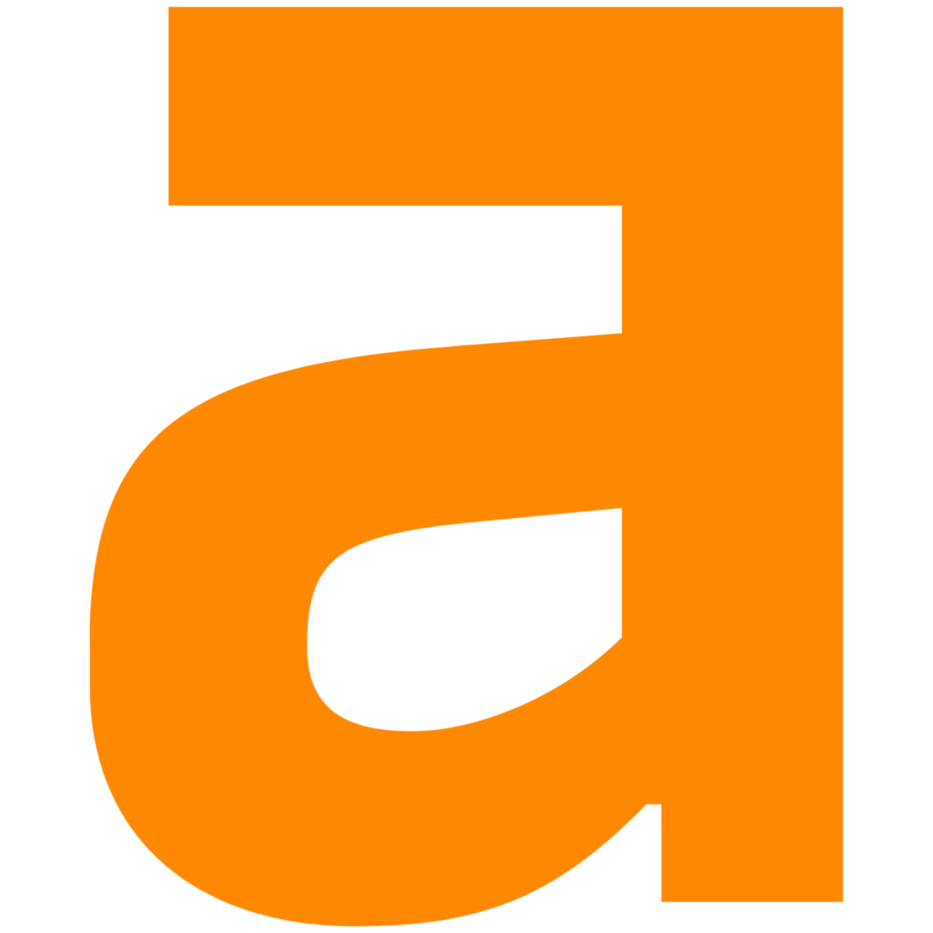 Lowercase letter a in bold orange color on a black background.