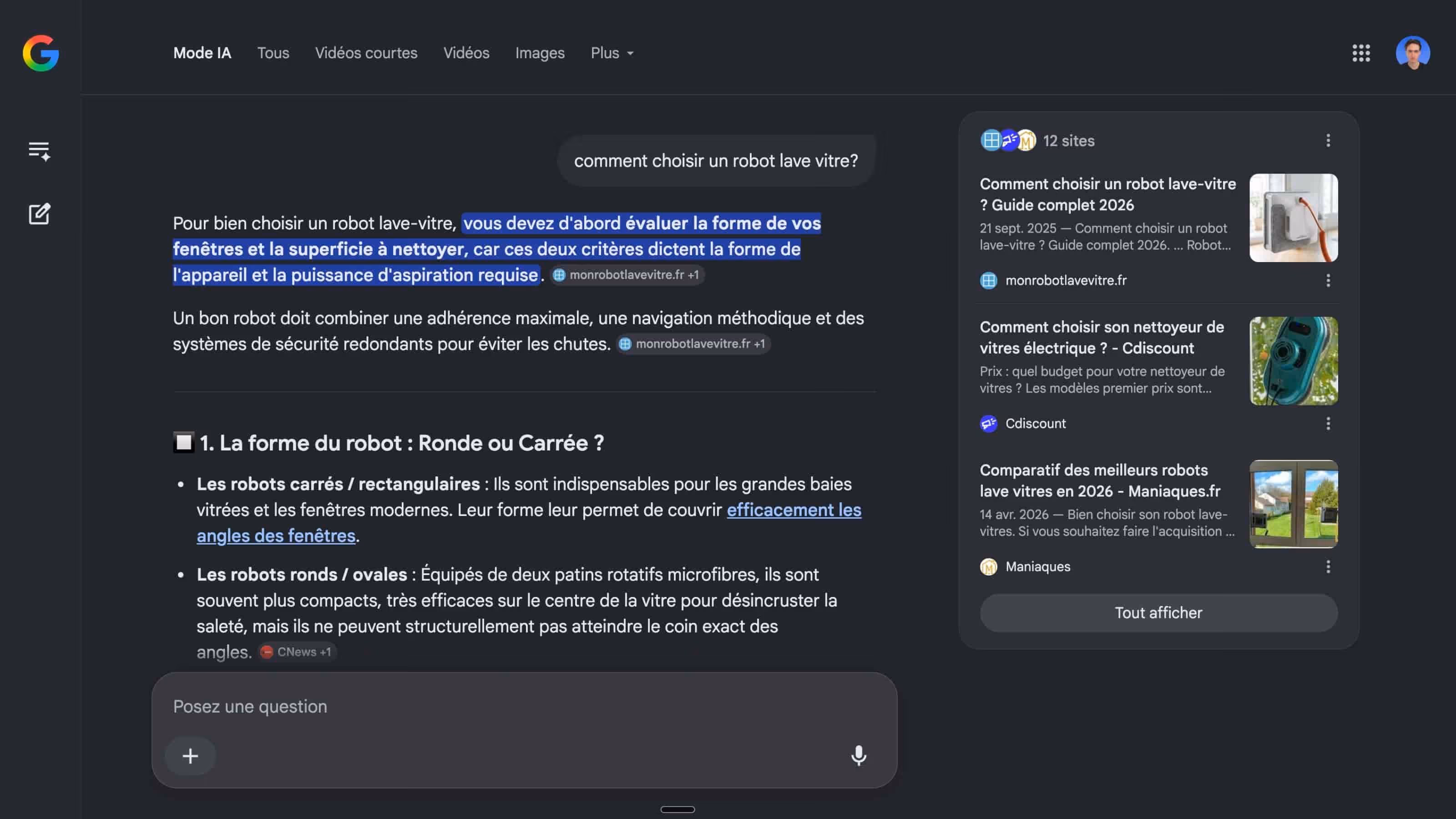 Gemini conversation mentioning Mon Robot Lave Vitre