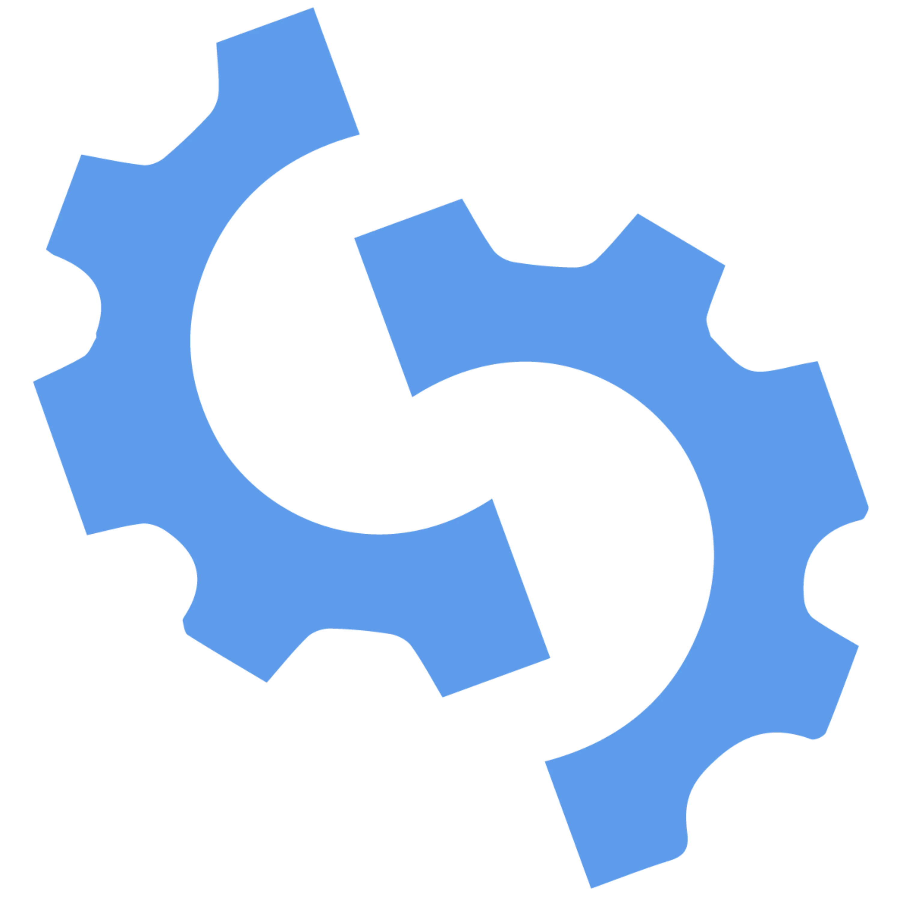 Seoptimiser logo Two interlocking blue gear wheels on a transparent background.